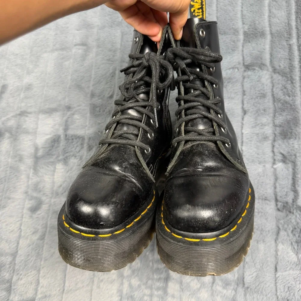 Dr. Martens Jadon Platform Boots Mens 6 Black Polished Leather 8-Eye Side Zip